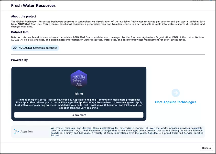 about section for Shiny applications or dashboards